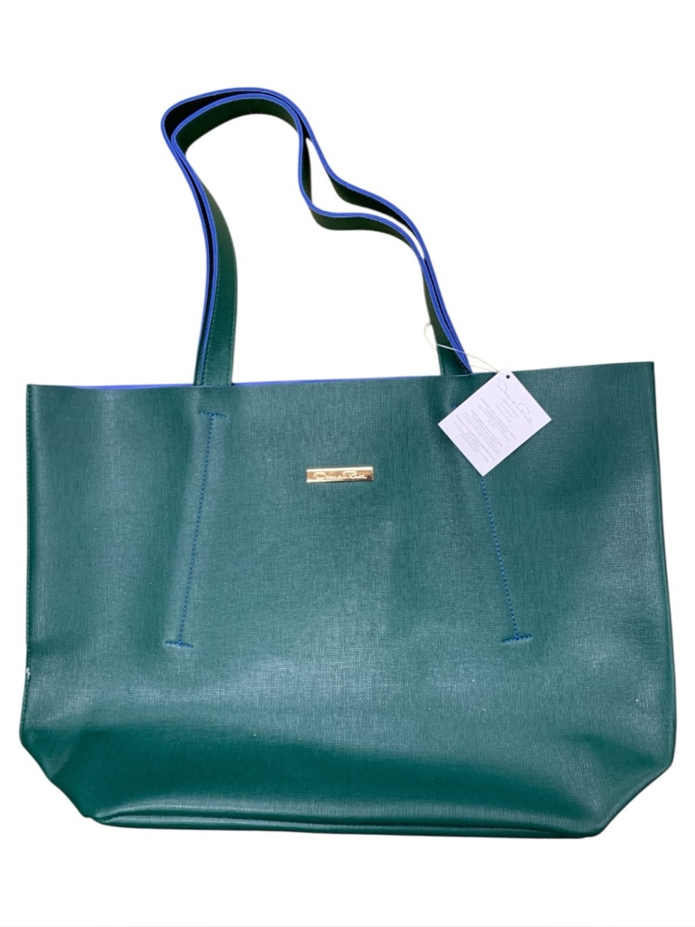Oscar de la Renta NWT Green Tote with Blue-Trim Straps